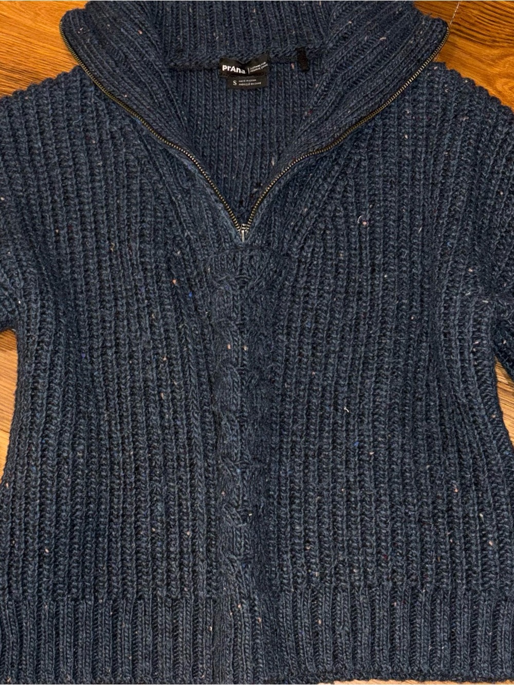 Prana Navy Chunky Half-Zip Cable Cardigan